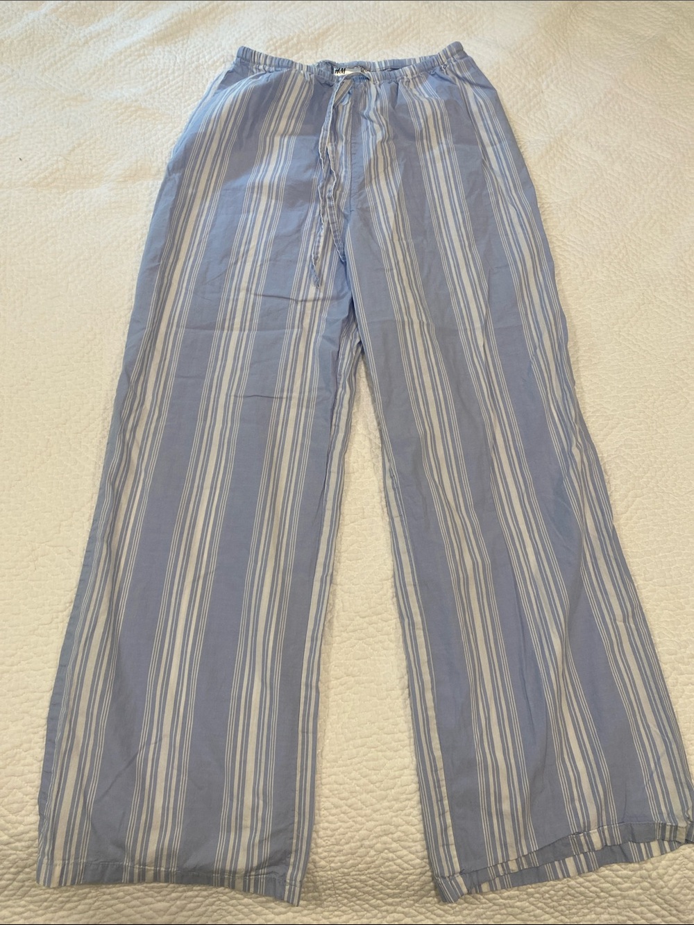 H&M Light Blue and White Striped Wide-Leg Pants